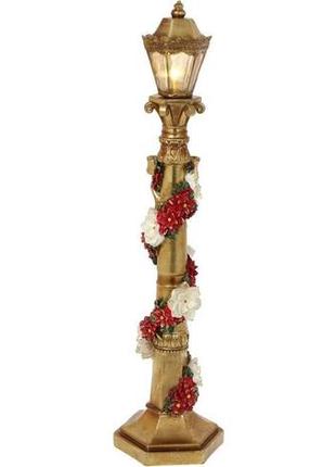 Декоративний ліхтар "вогник у квітах" з led підсвіткою 48см 7trav   полістоун, золото2 фото