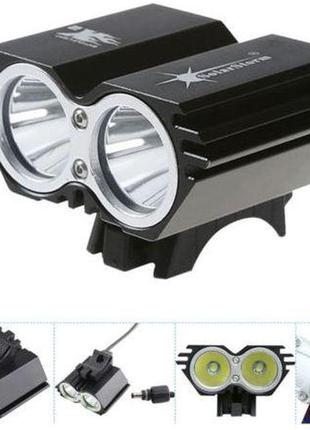 Передняя мощная велофара solarstorm, фонарь cree xm-l t6 x2 (20w / 8000 lumen) без акб