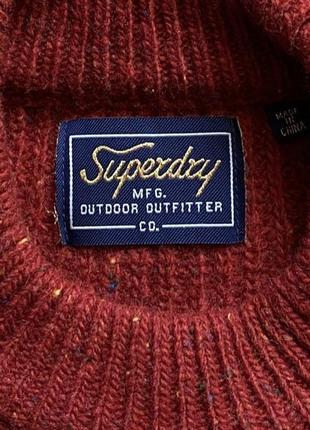 Теплый шерстяной свитер унисекс superdry меланжевый красный бордовый терракотовый, джемпер, кофта,6 фото