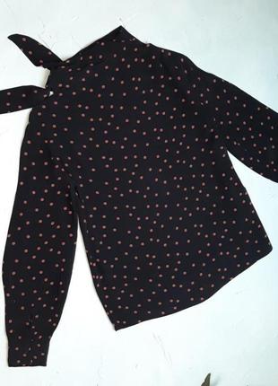 🎁1+1=3 стильная черная блуза под горло в горошек topshop, размер 44 - 463 фото