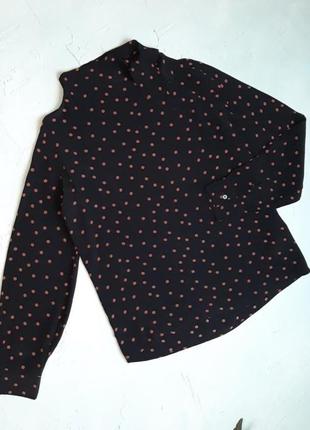 🎁1+1=3 стильная черная блуза под горло в горошек topshop, размер 44 - 464 фото