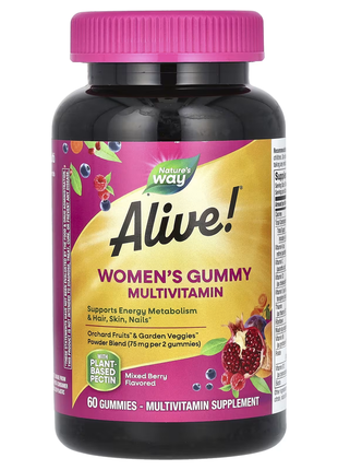 Nature's way, alive!, комплекс мультивітамінів для жінок, суміш ягід, 60 жувальних мармеладок