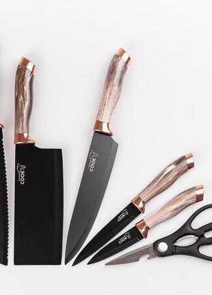 Набір кухонних ножів із неіржавкої сталі 6 предметів із ножицями коричневий3 фото