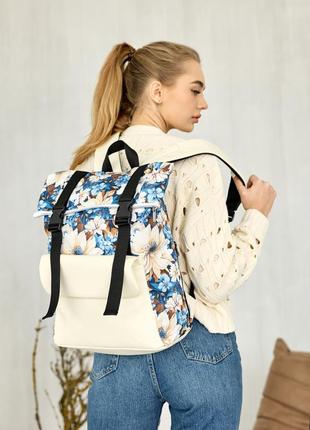 Рюкзак ролл sambag унисекс rolltop milton черный с принтом "blue flowers"7 фото