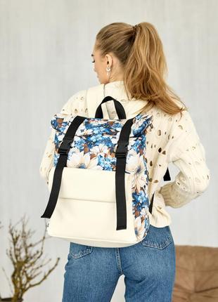 Рюкзак ролл sambag унисекс rolltop milton черный с принтом "blue flowers"10 фото