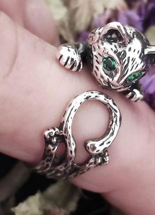 Шикарная серебряная кольца котик