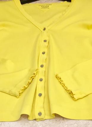 Кардиган брендовий marc cain sports yellow ribbed fabric lycra cotton cardigan оригінал1 фото