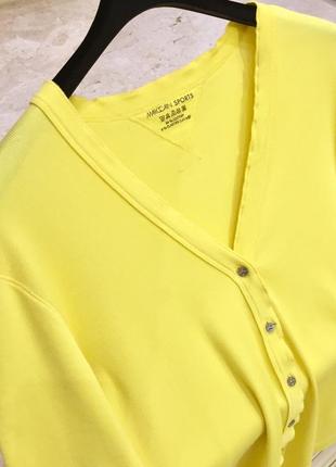 Кардиган брендовий marc cain sports yellow ribbed fabric lycra cotton cardigan оригінал2 фото