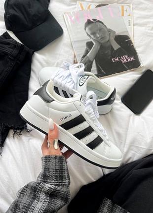 Шикарные женские кроссовки adidas campus 00s white black leather белые кожаные