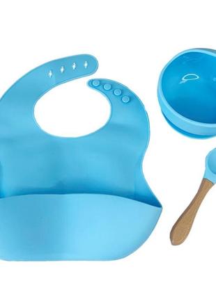 Набор детской посуды силиконовая тарелка и слюнявчик mgz-0110(blue) в коробке1 фото
