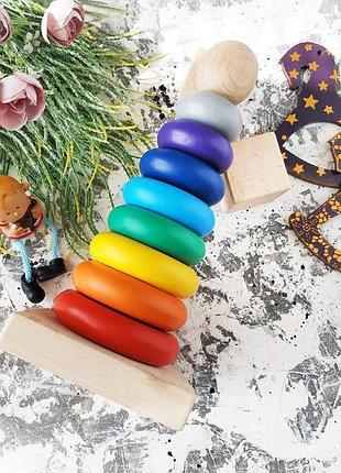 Дерев'яна пірамідка "веселка" 5