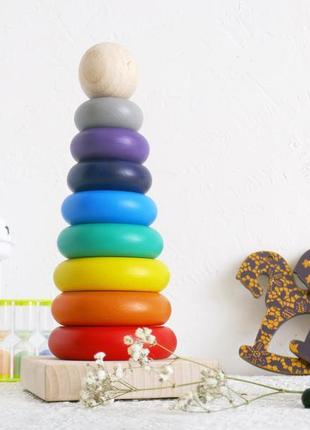 Дерев'яна пірамідка "веселка" 9