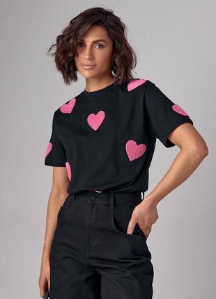 Женская футболка с сердечками.7 фото