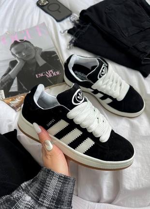 Трендовые женские кроссовки adidas campus 00s black white core чёрно-белые