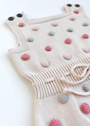 Вязаный комбинезон с помпонами боди блумер ромпер