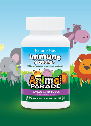 Naturesplus, source of life, animal parade, kids immune booster, добавка для укрепления иммунитета у
