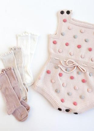 Вязаный комбинезон с помпонами боди блумер ромпер