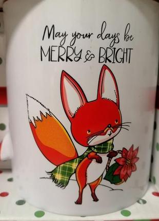Подарочная чашка 320 ml  be merry &amp; bright  лисенок2 фото