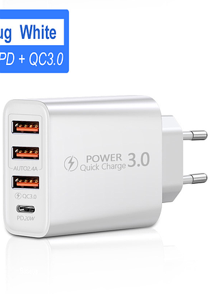 Pd usb зарядний пристрій 4 порти, qc3.0 і type c.