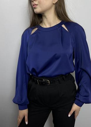 Блуза женская дизайнерская синяя на пуговицах однотонная modna kazka mkjl307026 фото