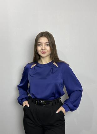 Блуза женская дизайнерская синяя на пуговицах однотонная modna kazka mkjl307027 фото