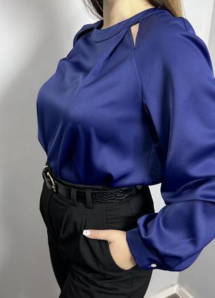 Блуза женская дизайнерская синяя на пуговицах однотонная modna kazka mkjl307025 фото