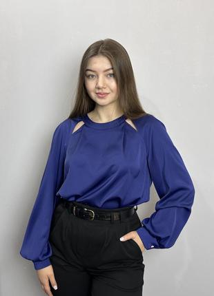 Блуза женская дизайнерская синяя на пуговицах однотонная modna kazka mkjl307022 фото