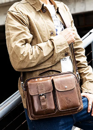 Чоловіча стильна сумка-месенджер із натуральної шкіри. laoshizi4 фото