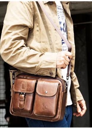 Чоловіча стильна сумка-месенджер із натуральної шкіри. laoshizi18 фото