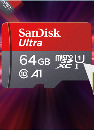 Картка пам'яті original sandisk micro sd, клас10, 64 гб + адаптер3 фото