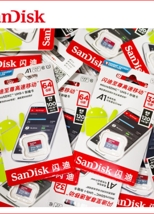 Картка пам'яті original sandisk micro sd, клас10, 64 гб + адаптер9 фото