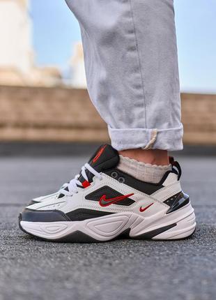 Круті жіночі та чоловічі кросівки nike m2k tekno white black red чорно-білі з червоним