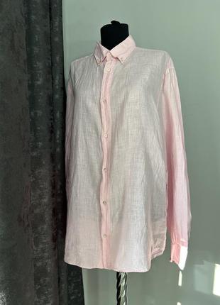Розовая мужская льняная рубашка h&amp;m размер l