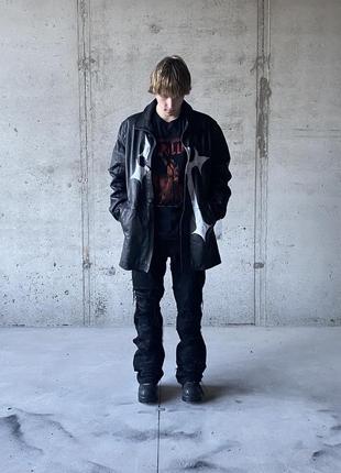 Cross and face leather coat streetwear y2k sk8 vintage archive punk gothic opium avant  merch affliction  new rock