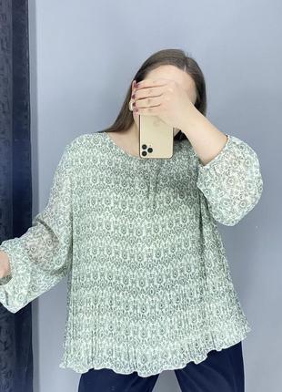 Женская нежная зеленая шифоновая блуза свободного кроя9 фото