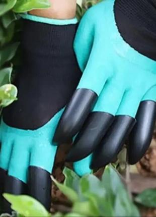 Садові рукавички garden gloves із пластиковими наконечниками2 фото