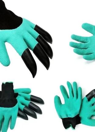 Садові рукавички garden gloves із пластиковими наконечниками5 фото