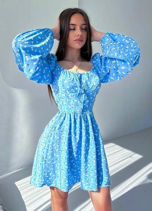Коротка сукня софт з пишними рукавами. розміри: 42-44, 46-48 чорна голуба біла1 фото