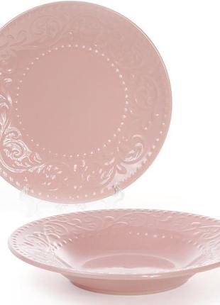 Набір 6 супових тарілок leeds ceramics ø23см 7trav , кам'яна кераміка (рожеві)1 фото