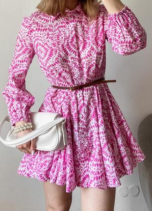 Розовое платье - рубашка с пышной юбкой
