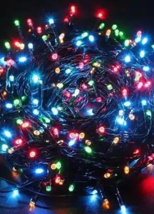 Xmas нитка 200 led мультик (чорний провід,15 метрів)