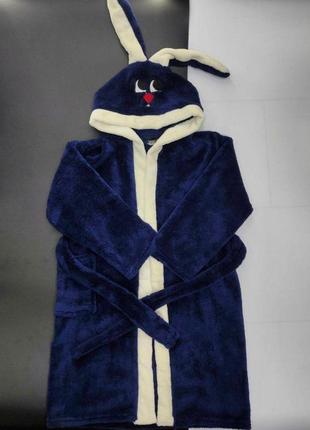Детский махровый халат вышивка капюшон зайчик 2-4, 4-6, 6-8, 8-10, 10-12 лет
