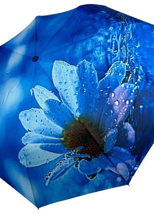 Женский зонт полуавтомат на 9 спиц с цветочным принтом от frei regen, синяя ручка, топ