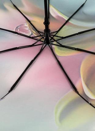 Жіноча парасолька напівавтомат на 9 спиць з квітковим принтом від frei regen, бірюзова ручка, 09085-55 фото
