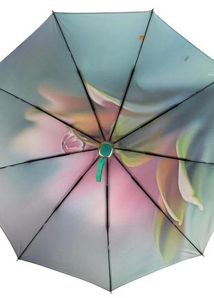 Жіноча парасолька напівавтомат на 9 спиць з квітковим принтом від frei regen, бірюзова ручка, 09085-54 фото