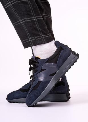 Стильные женские и мужские кроссовки new balance 327 dark navy blue тёмно-синие