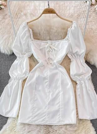 Молочное женское трендовое платье мини с имитацией корсета женское короткое платье с затяжками на груди костюмка