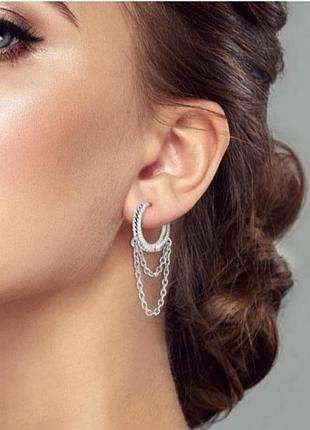 Серьги кольца серебро silver_pandora original цепочка серьги кольца