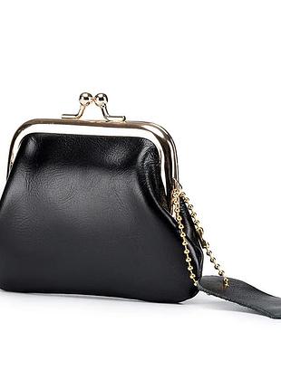 Стильна монетниця/шумок маленький натуральна шкіра колір чорний