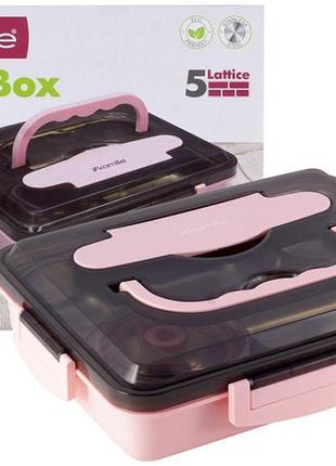 Ланч-бокс kamille snack 1000мл 7trav  на 5 секцій, пластик і нержавіюча сталь, рожевий2 фото